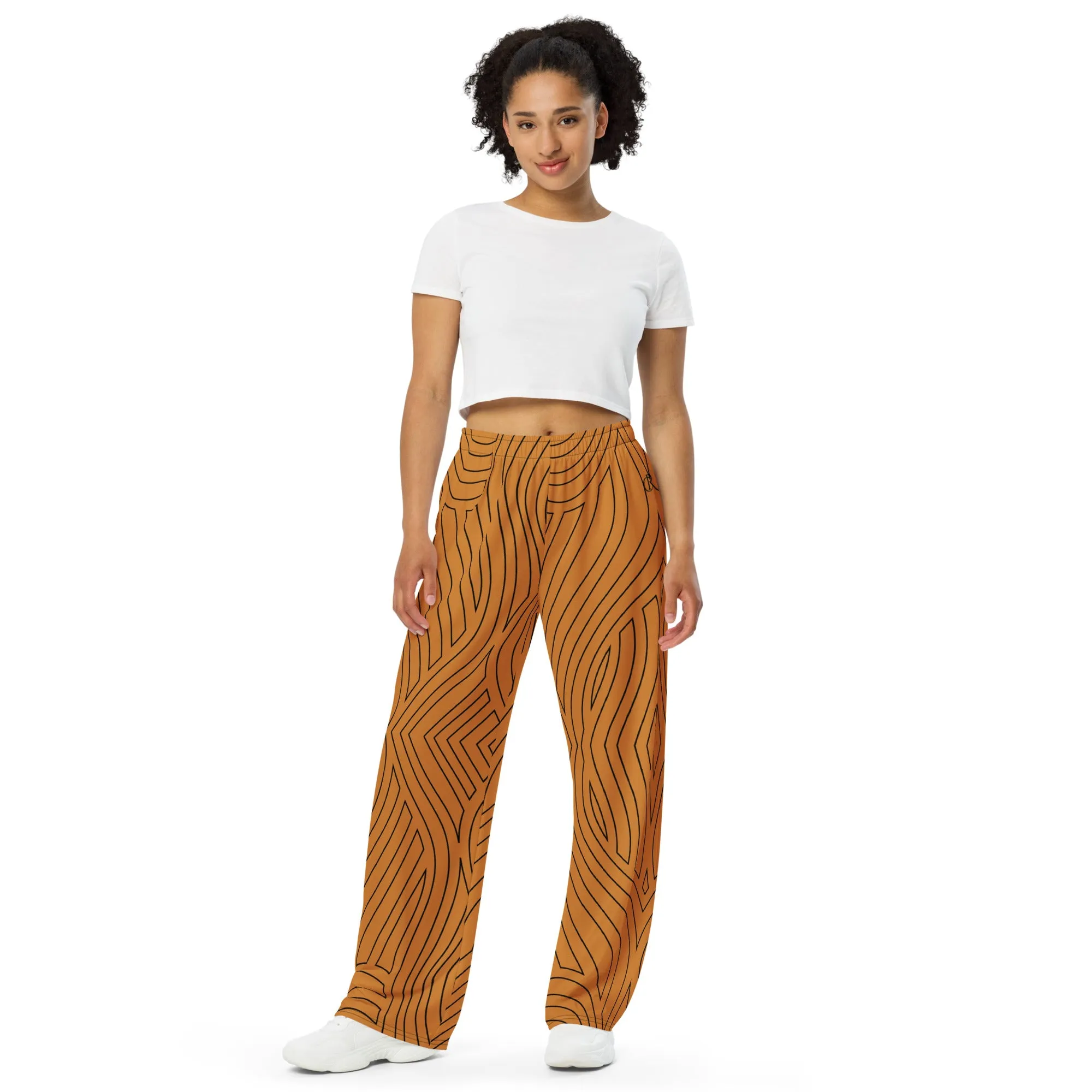 Black Abstract Wide-leg Pants