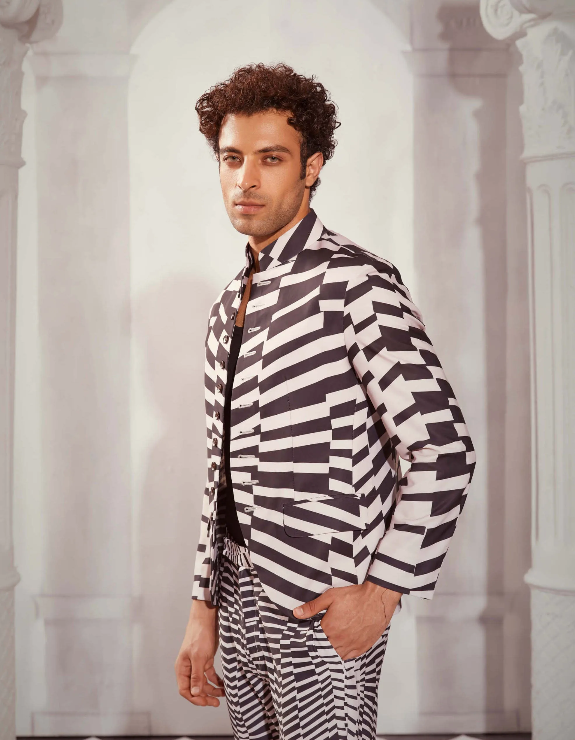 Black & white byzantine print button down coat