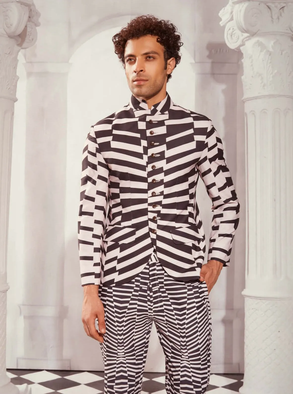 Black & white byzantine print button down coat