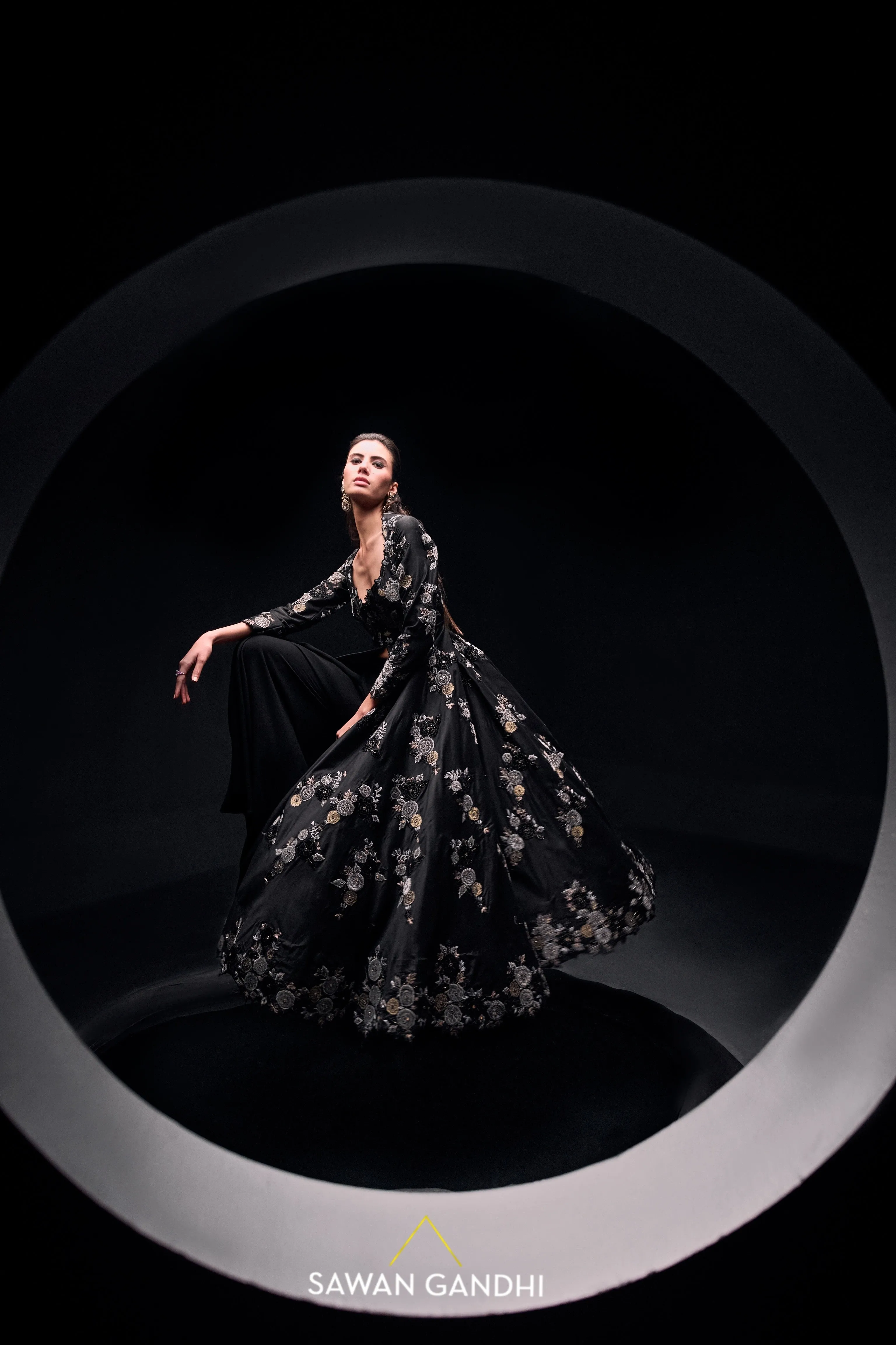 Black appliqué cape