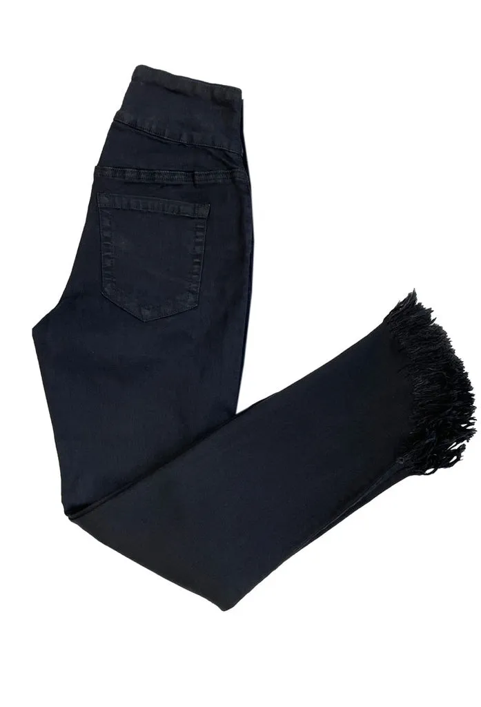 Black Pull On Frayed Jeans, by Ethyl