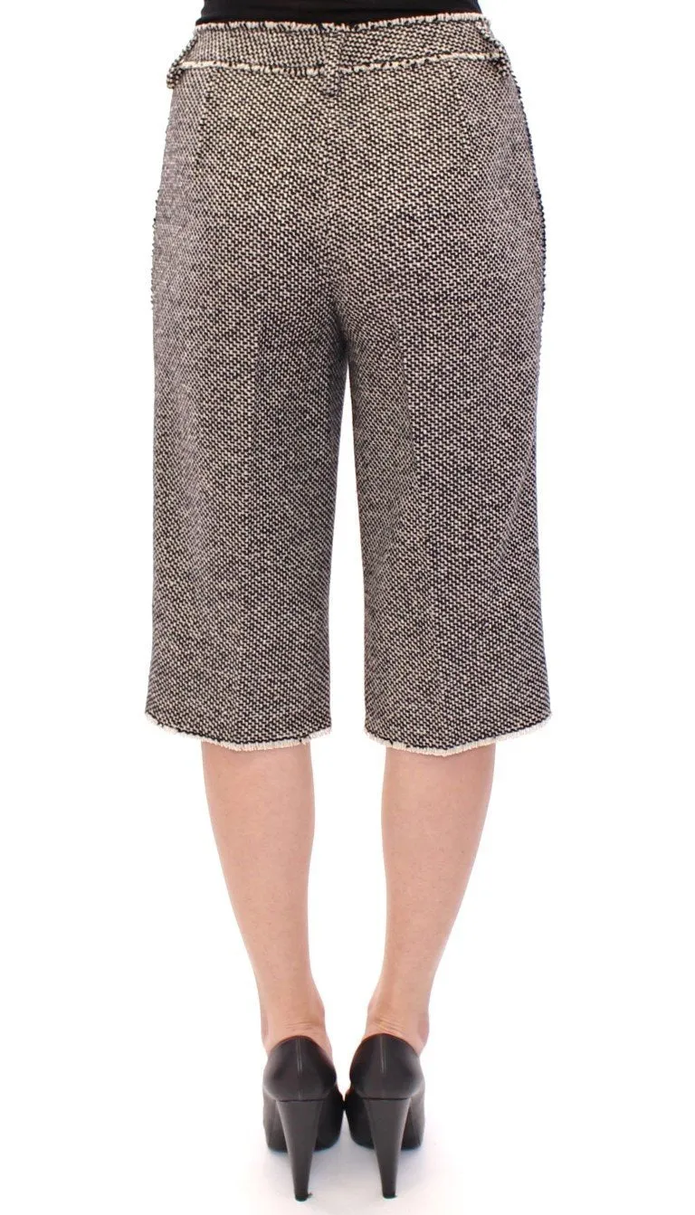 Black white wool shorts pants