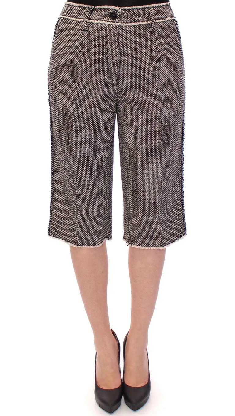 Black white wool shorts pants