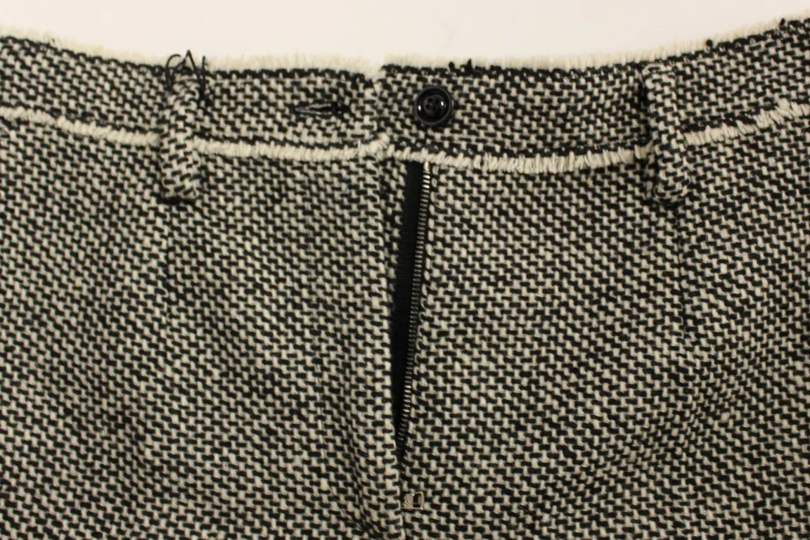 Black white wool shorts pants