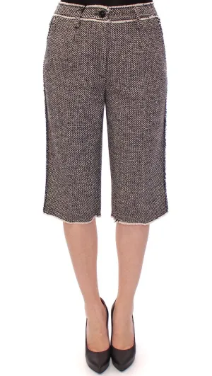 Black white wool shorts pants