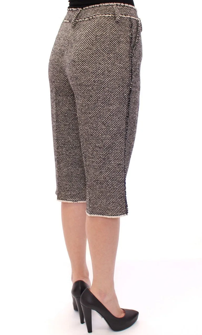 Black white wool shorts pants