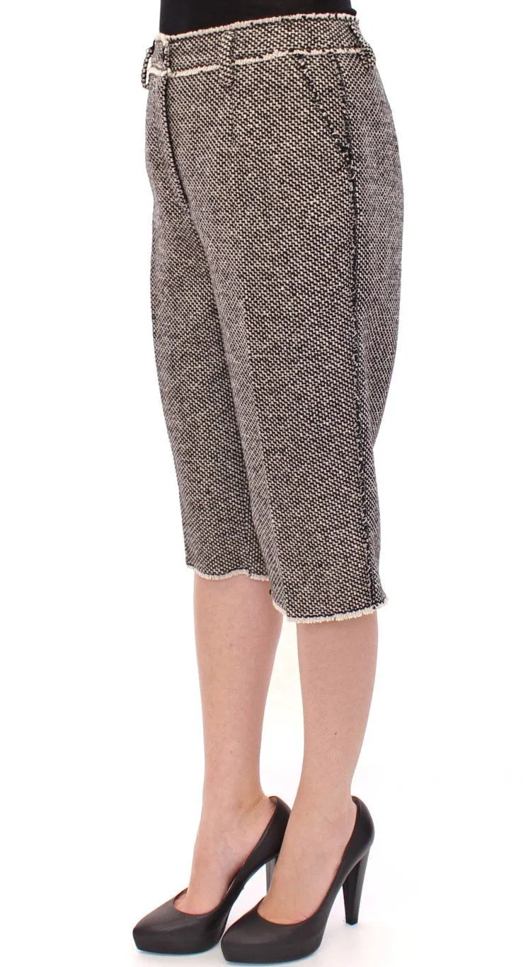 Black white wool shorts pants