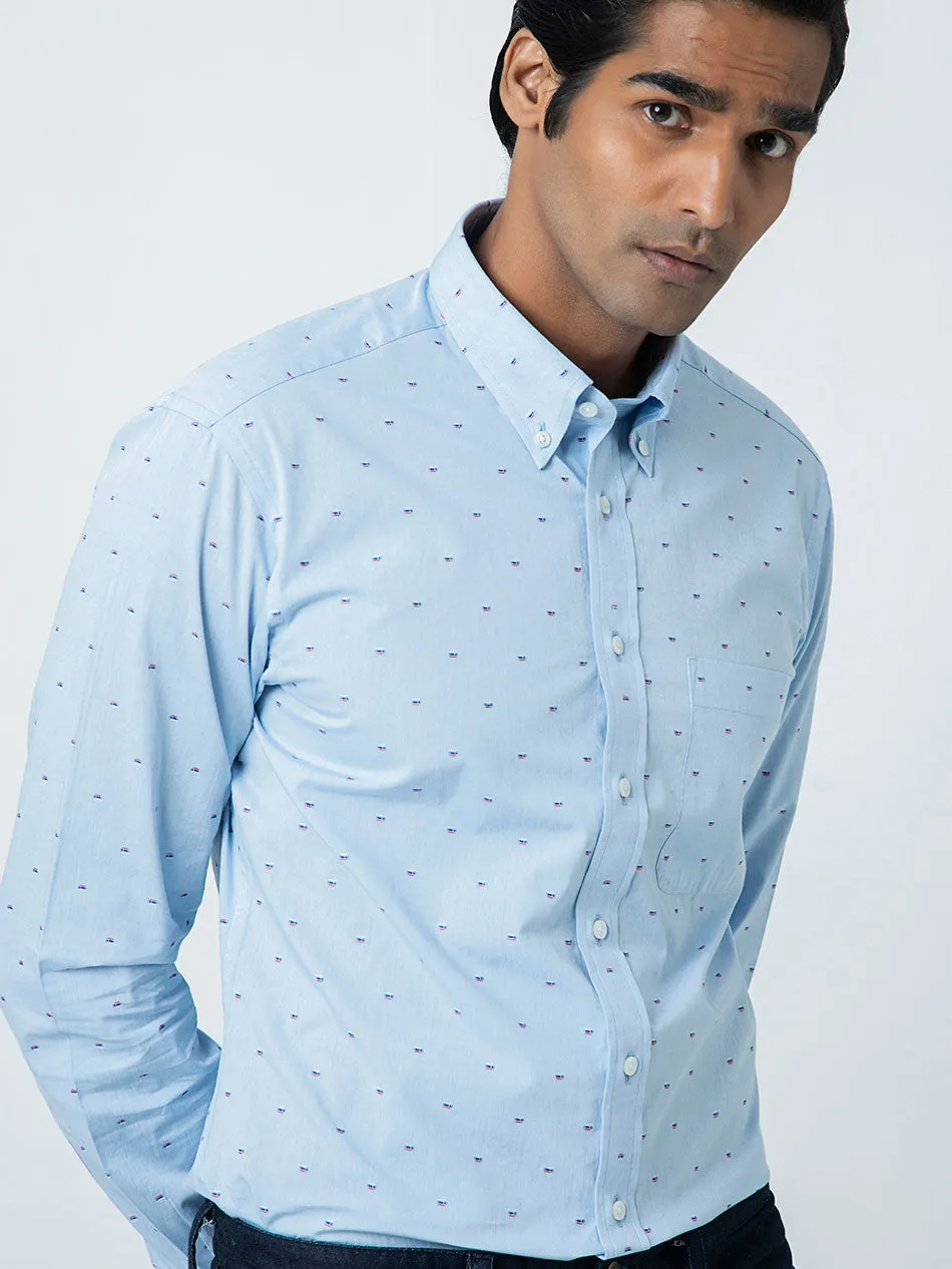 BLUE JACQUARD BUTTON DOWN SHIRT