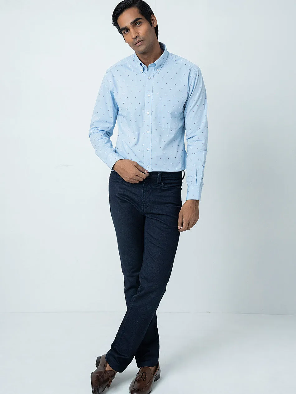 BLUE JACQUARD BUTTON DOWN SHIRT