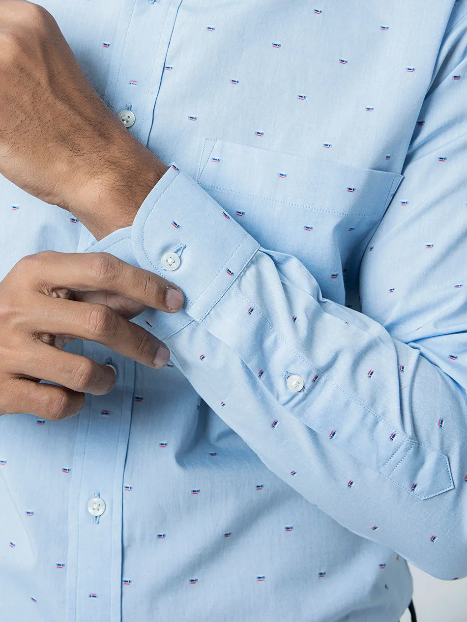 BLUE JACQUARD BUTTON DOWN SHIRT