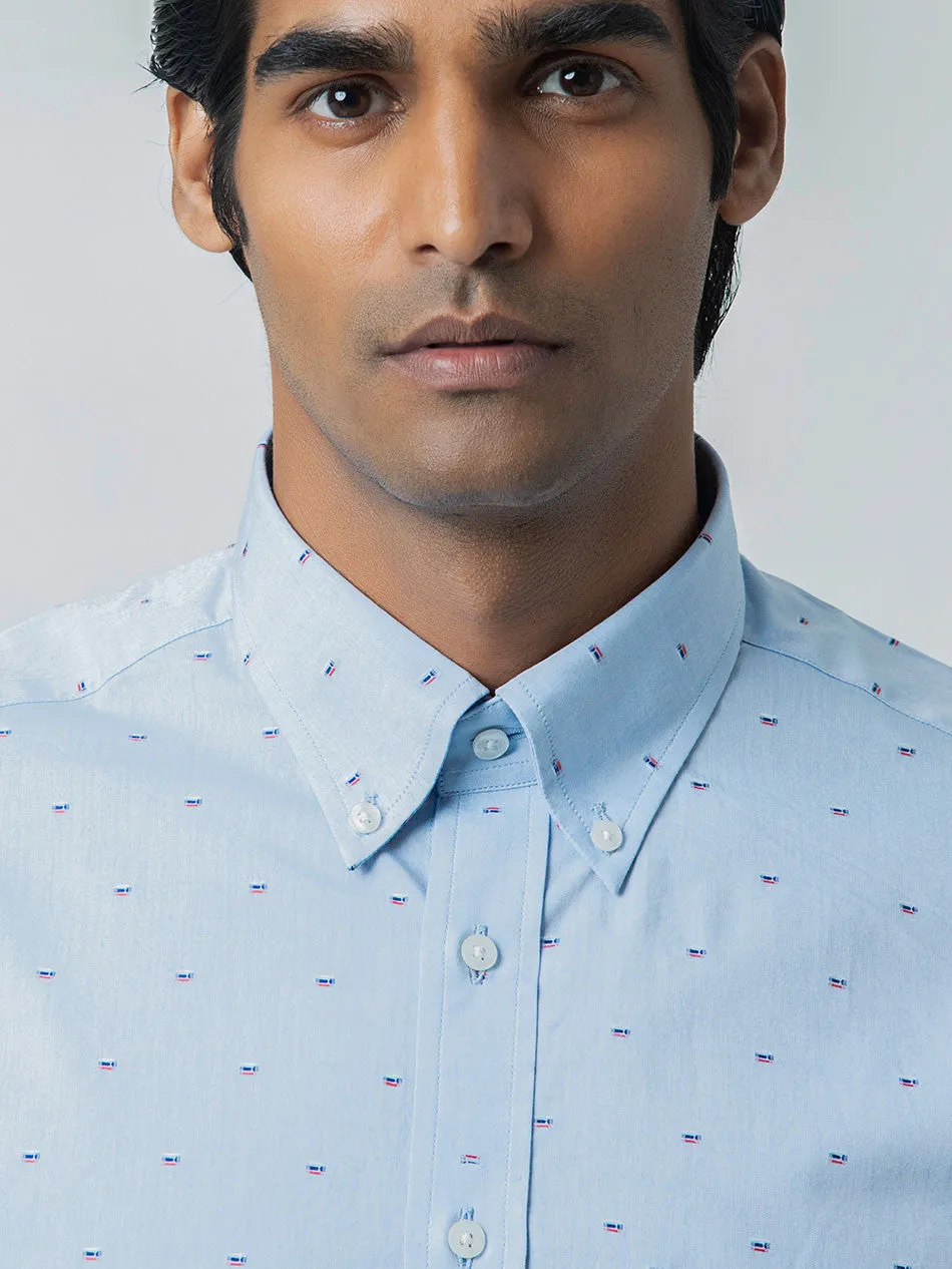 BLUE JACQUARD BUTTON DOWN SHIRT