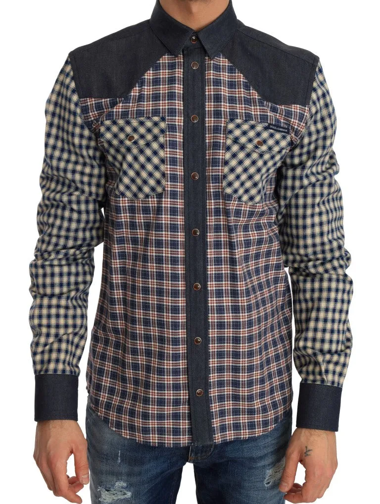 Blue Red Check Cotton Slim Fit Shirt