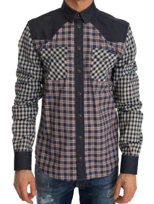 Blue Red Check Cotton Slim Fit Shirt