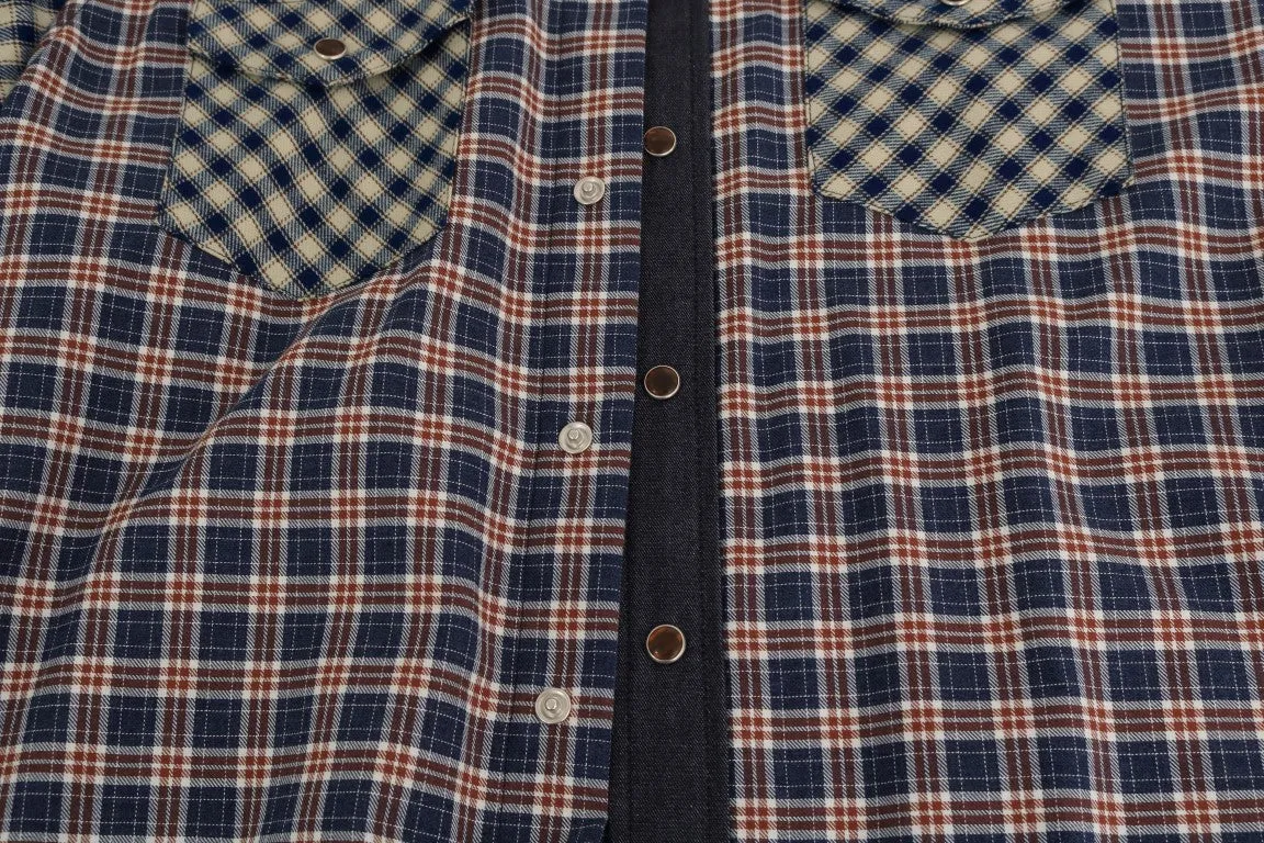Blue Red Check Cotton Slim Fit Shirt