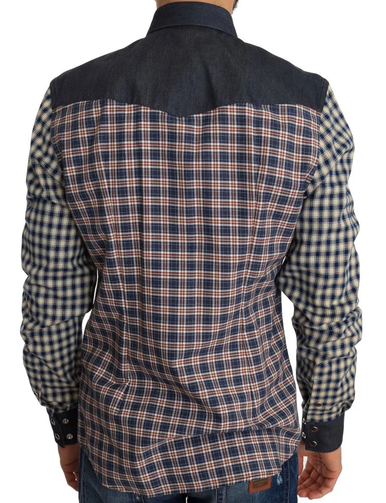 Blue Red Check Cotton Slim Fit Shirt