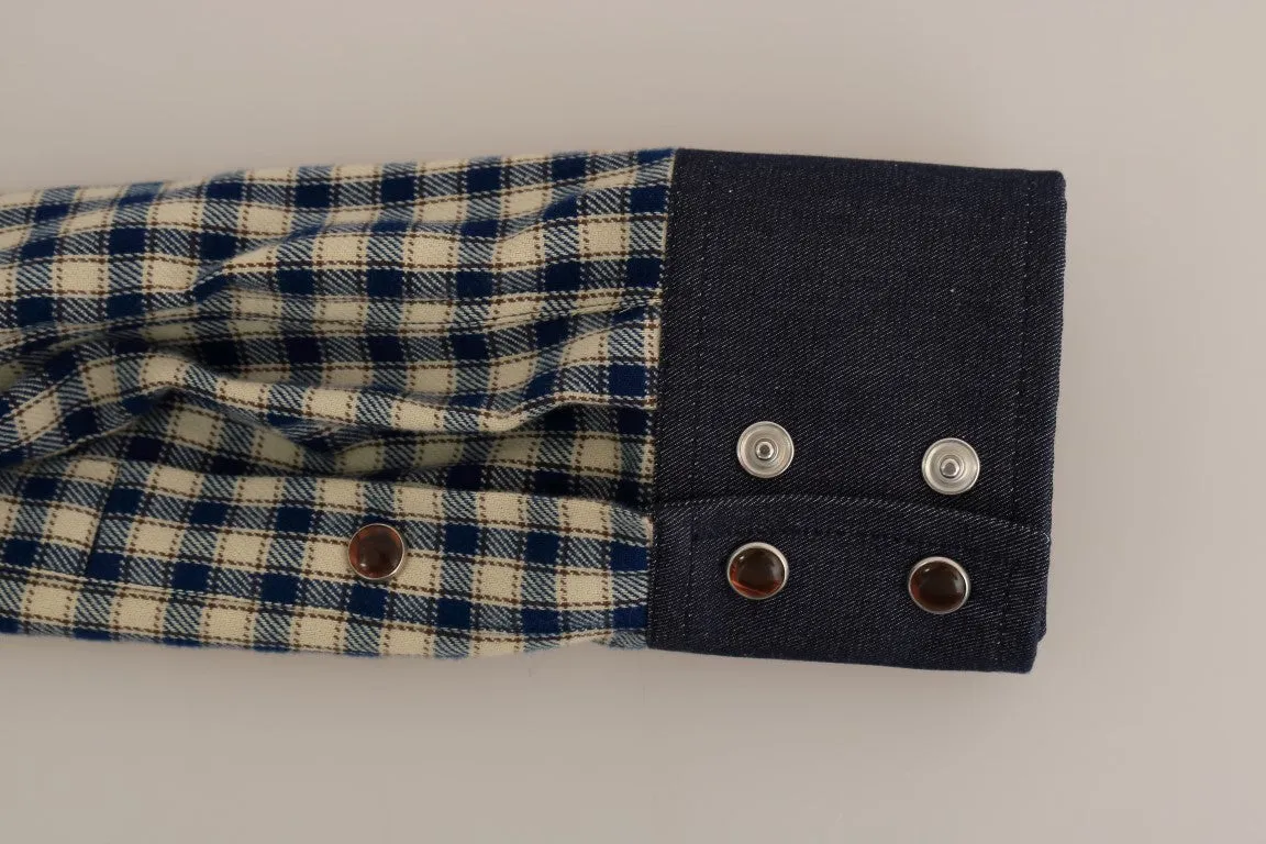 Blue Red Check Cotton Slim Fit Shirt
