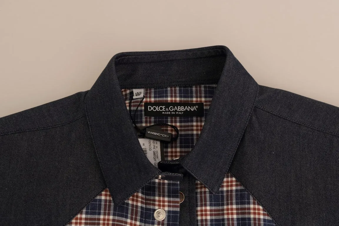 Blue Red Check Cotton Slim Fit Shirt