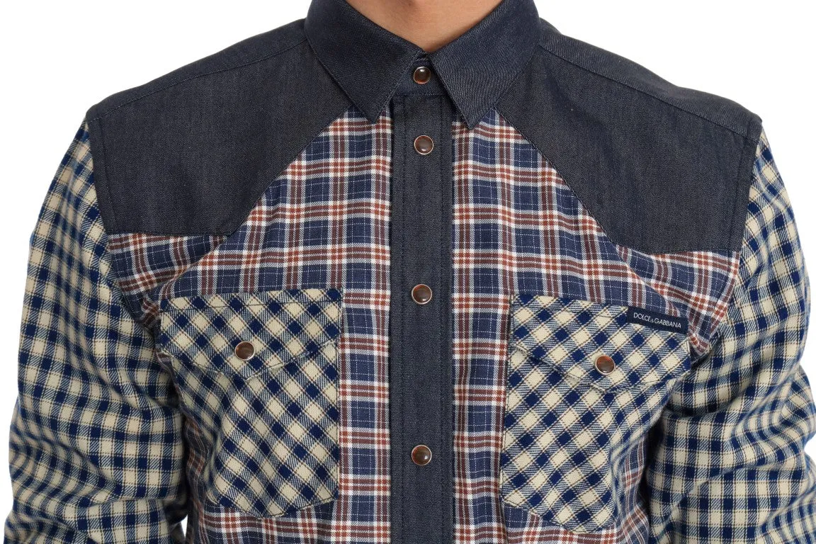 Blue Red Check Cotton Slim Fit Shirt