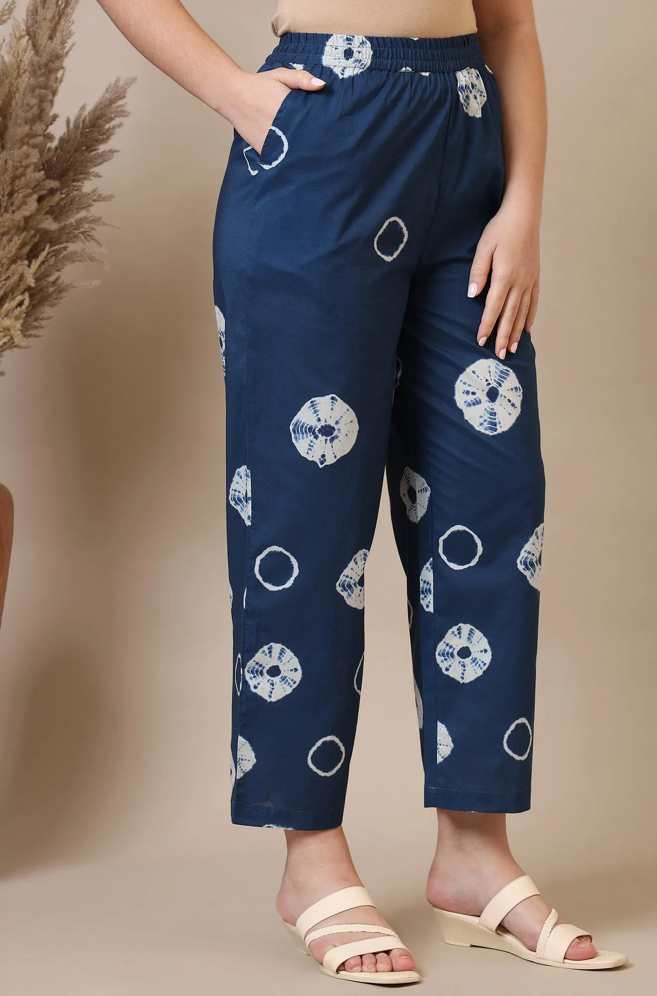 Blue Tie and Dye Shibori Pure Cotton Top and Pants Co-ord Set