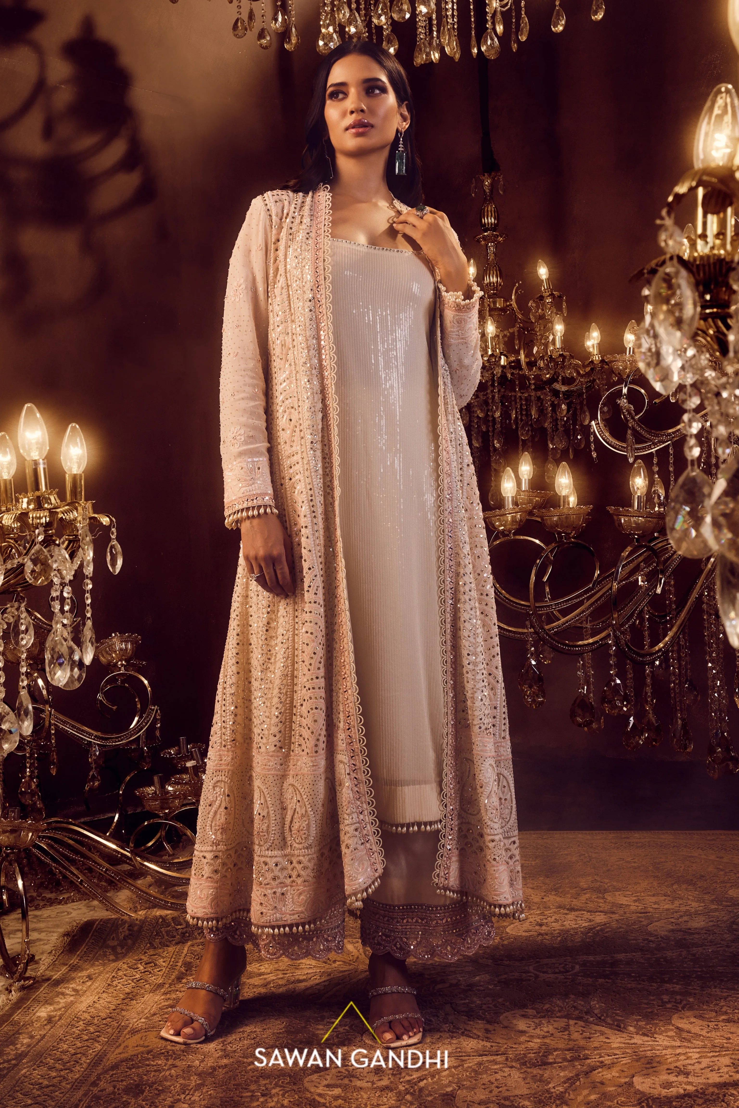 Blush chikankari cape jacket