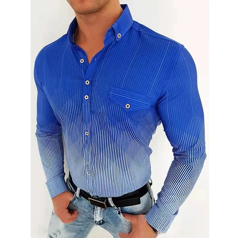Bonsir New Shirts Men Turn-down Collar Buttoned Oversize Geometric Pattern Shirt Men Autumn Fashion Casual Long Sleeve Streetwear