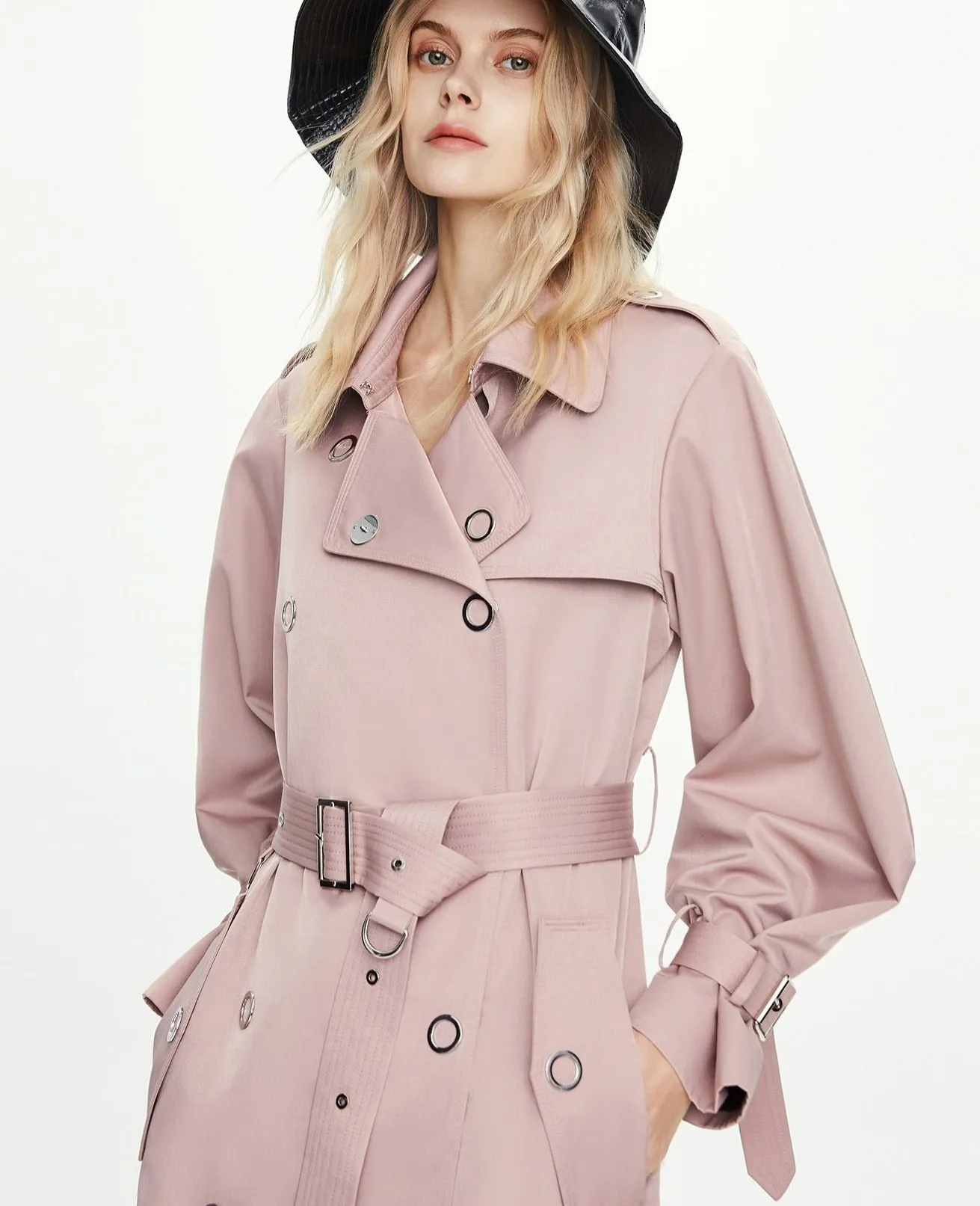 British style metal buckle belt Women's coats