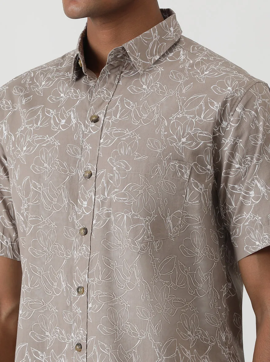 Brown Printed Slim Fit Casual Shirt | Greenfibre