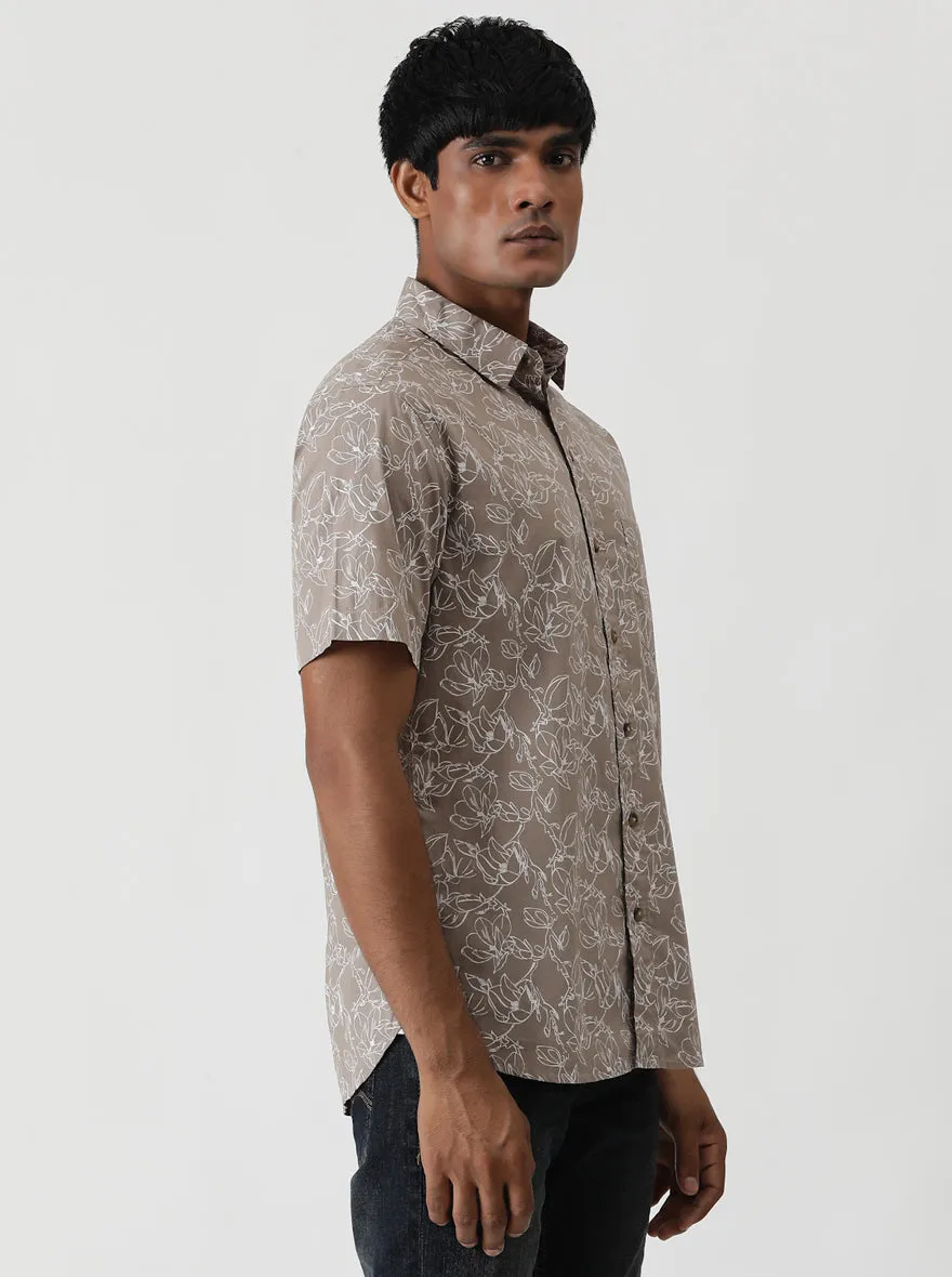 Brown Printed Slim Fit Casual Shirt | Greenfibre