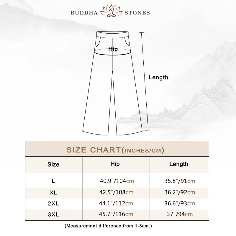 Buddha Stones Casual Solid Color One Button Cotton Linen Women's Wide Leg Pants With Pockets