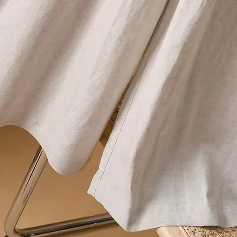 Buddha Stones Summer Casual Pure Color 7-8 Length Cotton Linen Women's Wide Leg Pants