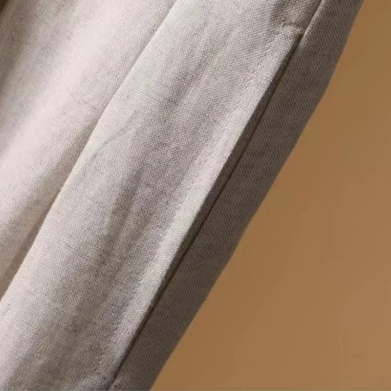 Buddha Stones Summer Casual Pure Color 7-8 Length Cotton Linen Women's Wide Leg Pants
