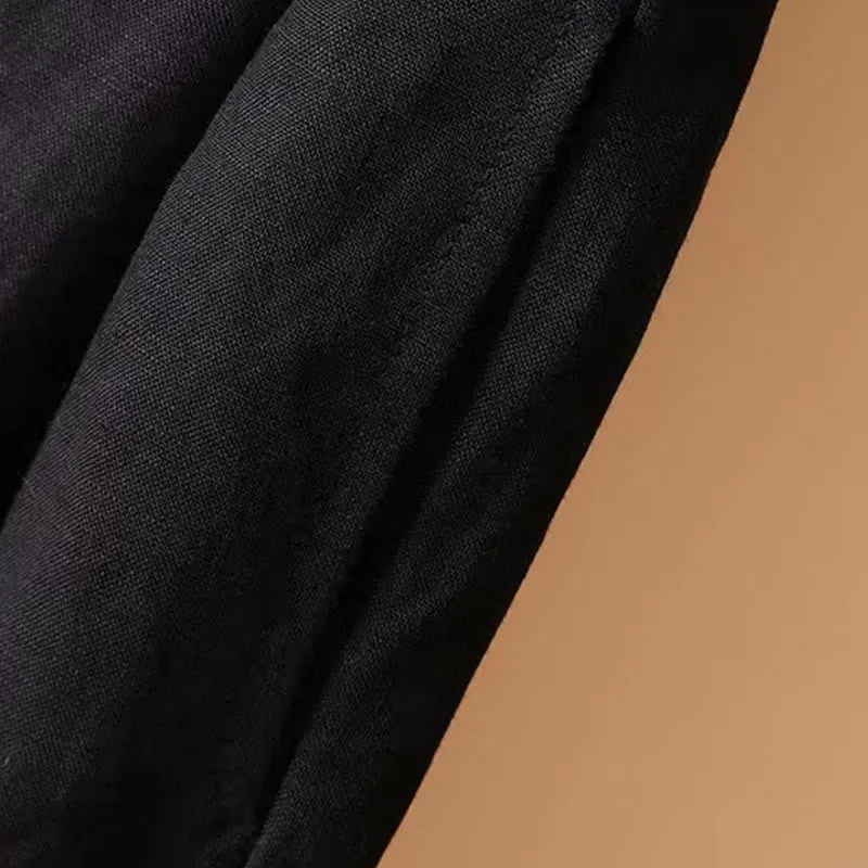 Buddha Stones Summer Casual Pure Color 7-8 Length Cotton Linen Women's Wide Leg Pants