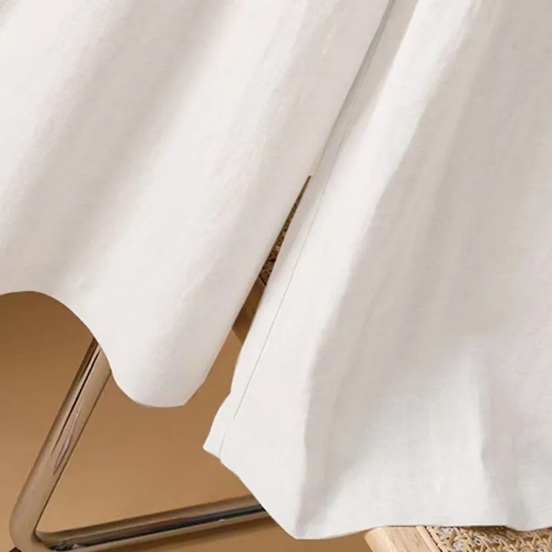 Buddha Stones Summer Casual Pure Color 7-8 Length Cotton Linen Women's Wide Leg Pants