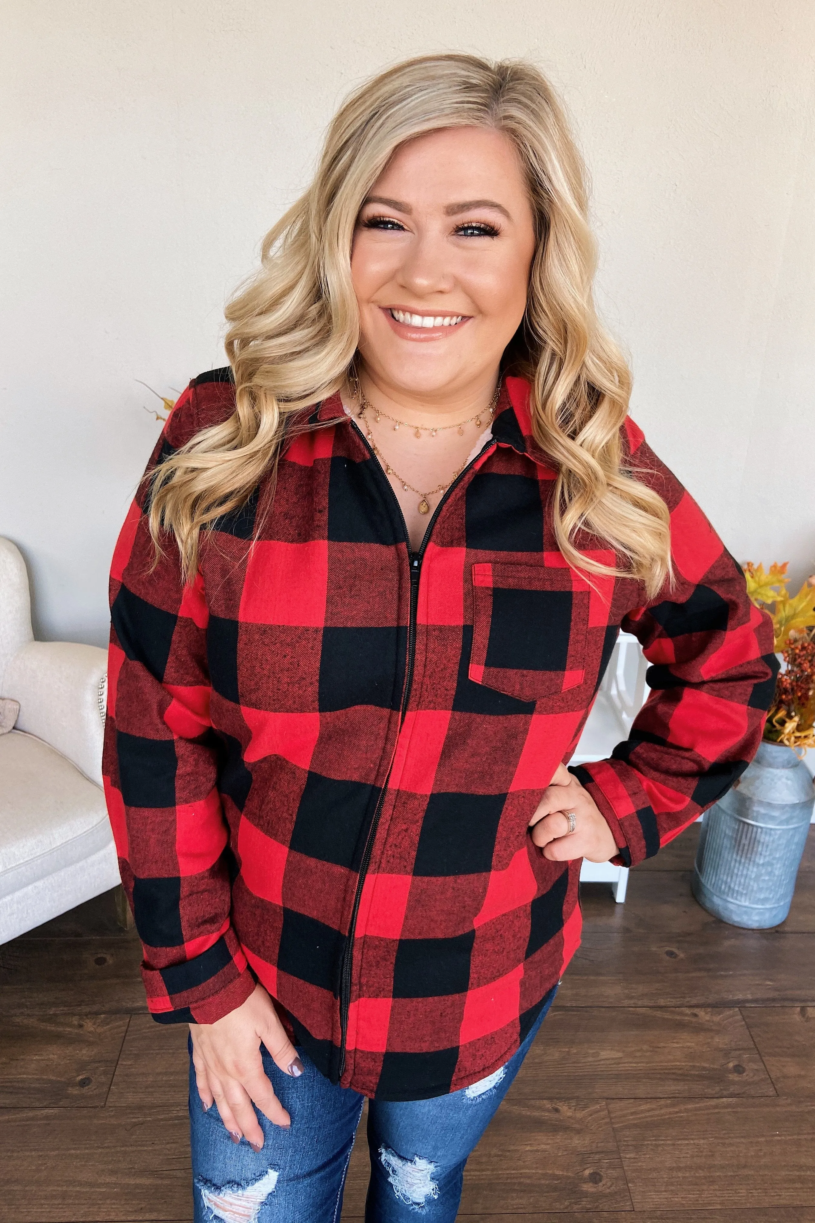 Cabin Fever Zip-Up Jacket- Buffalo Plaid