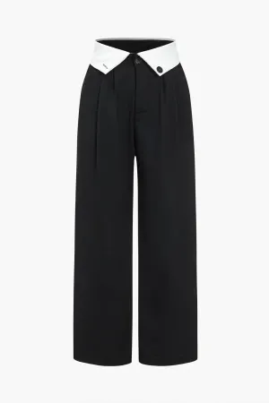 Camille - Contrast High Waist Woman's Wide Leg Pants