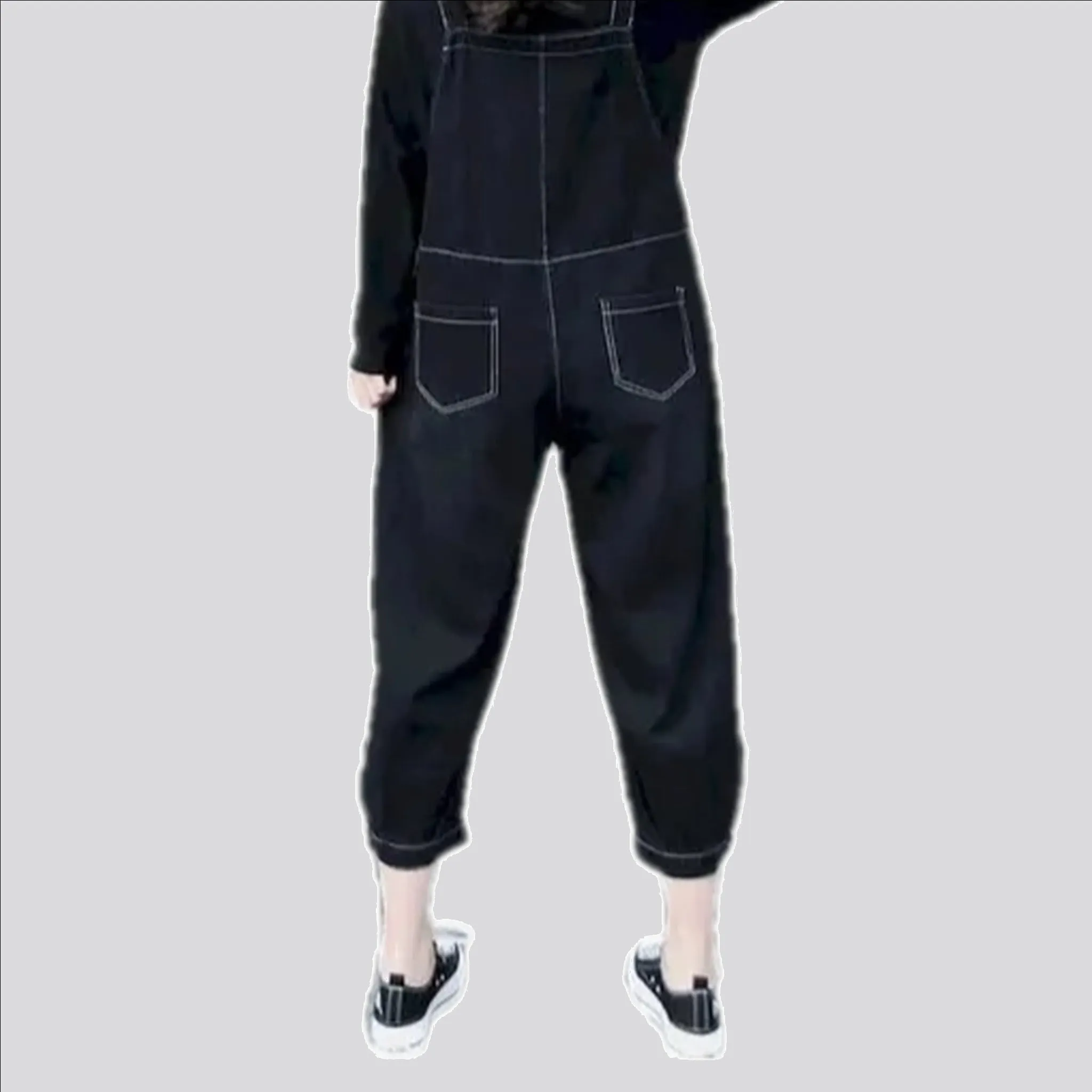 Casual loose fit contrast jeans dungaree for women