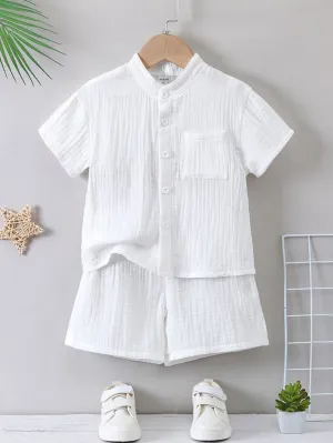 Casual short sets for men| Boy White Monochrome Vacation Casual Set