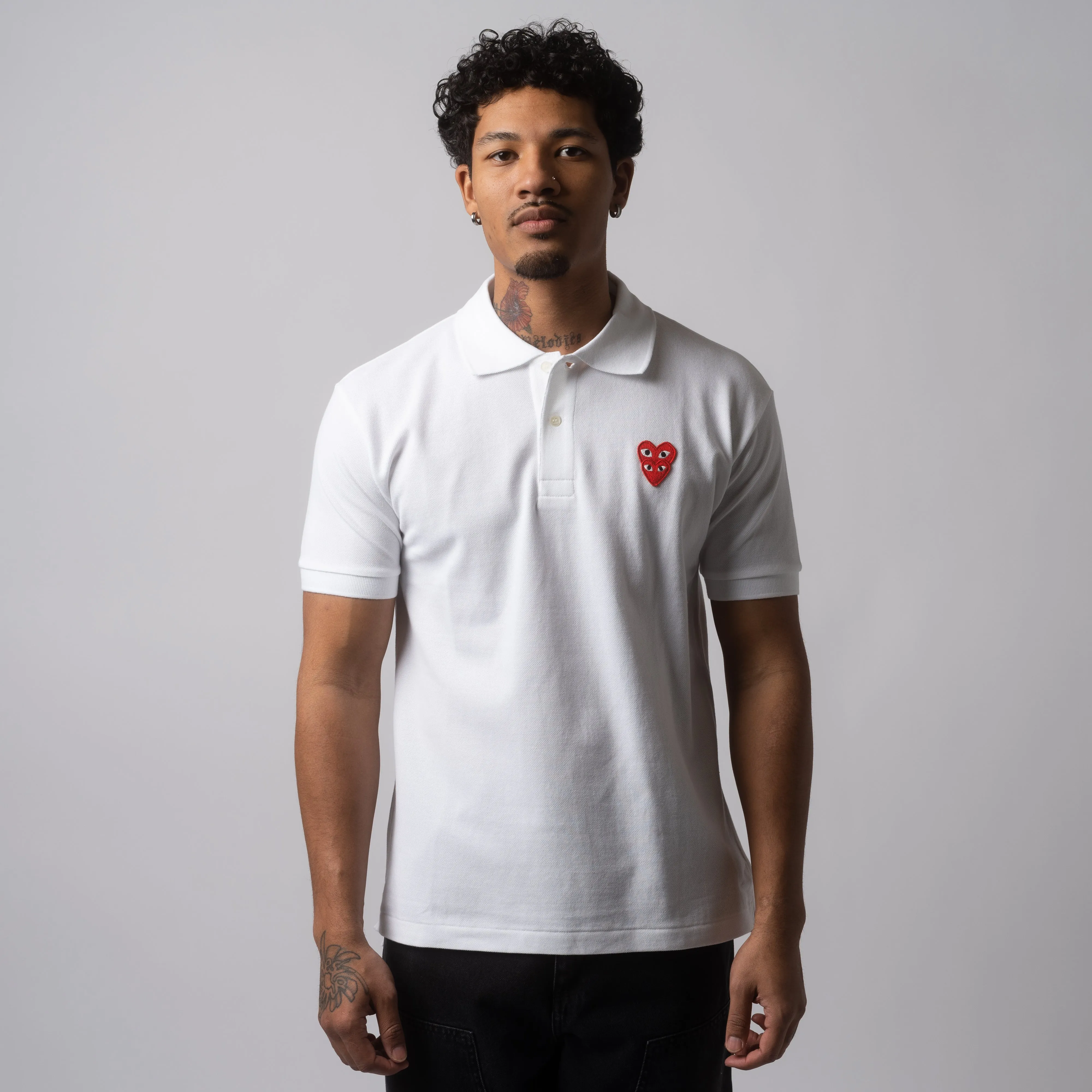 CDG PLAY Stacked Heart Polo AZ-T290-051-2 White