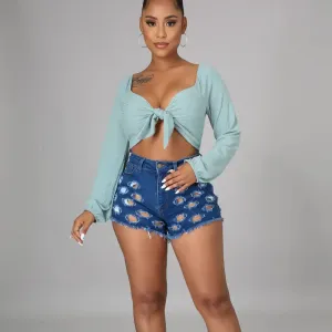Chaos High-Waist Distressed Cutout Denim Shorts