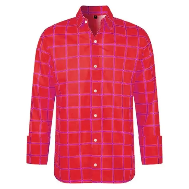 CheckeredMeister Herren 3D Druck Langarmhemd für Freizeit und Urlaub