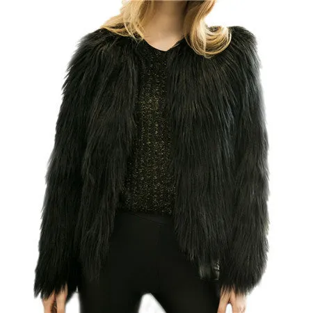 Chic soft faux fur coat women Fluffy warm long sleeve female outerwear black elegant coat jacket hairy overcoat