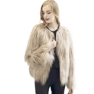 Chic soft faux fur coat women Fluffy warm long sleeve female outerwear black elegant coat jacket hairy overcoat