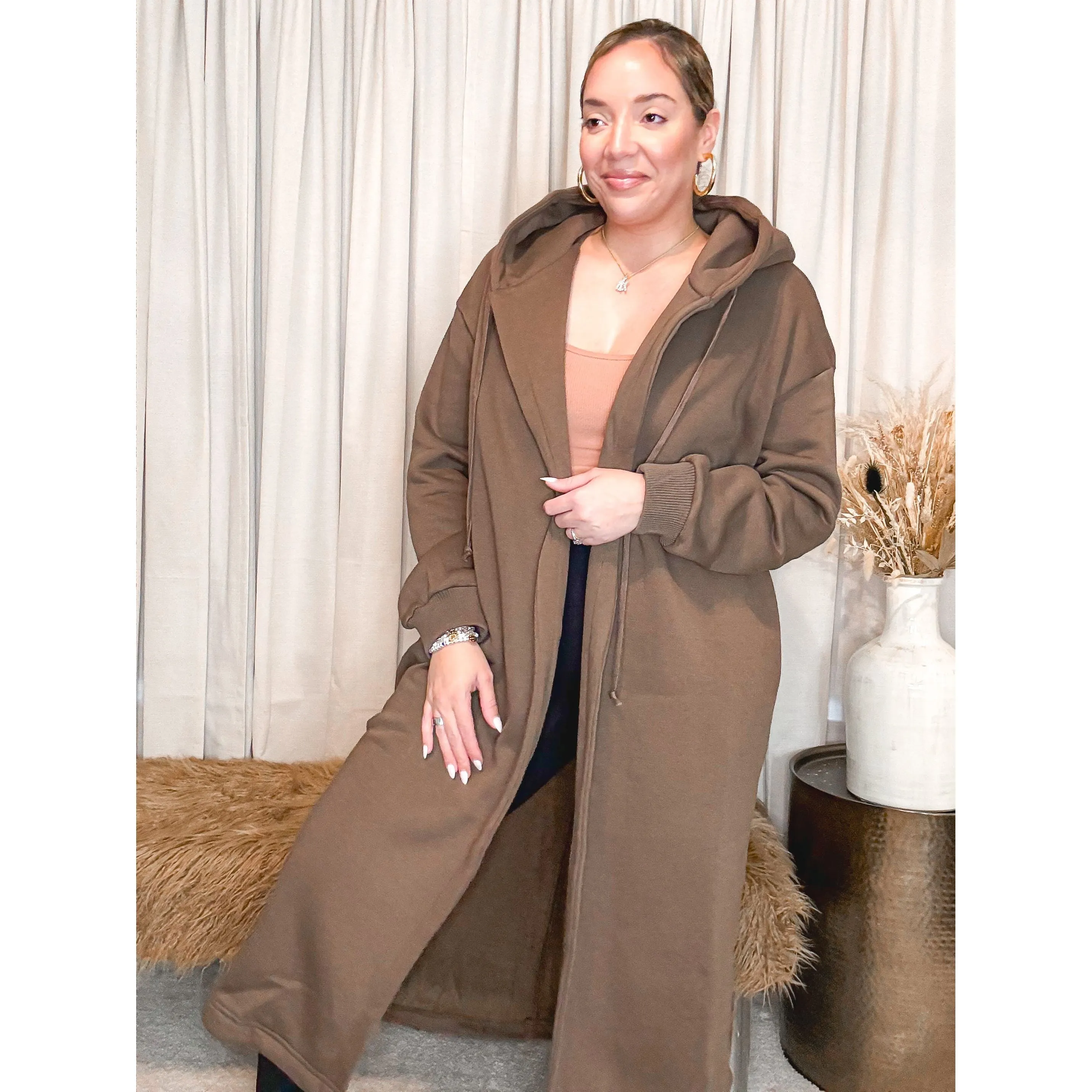 Claire Fleece Hooded Coat (Brown)