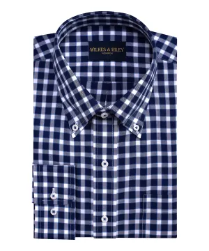 Classic Fit Navy Herringbone Check Button-Down Collar Non-Iron Sport Shirt