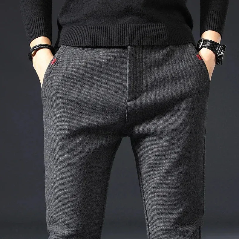 Classic Work Stretch Pants for Men: Cotton Business Slim Fit Trousers in Grey and Black