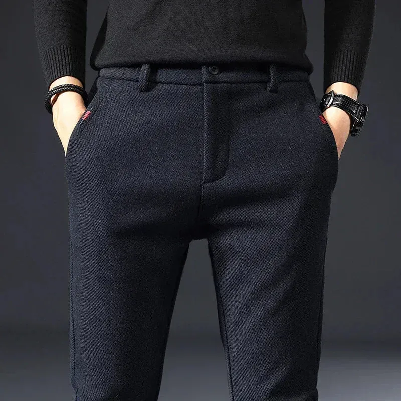 Classic Work Stretch Pants for Men: Cotton Business Slim Fit Trousers in Grey and Black