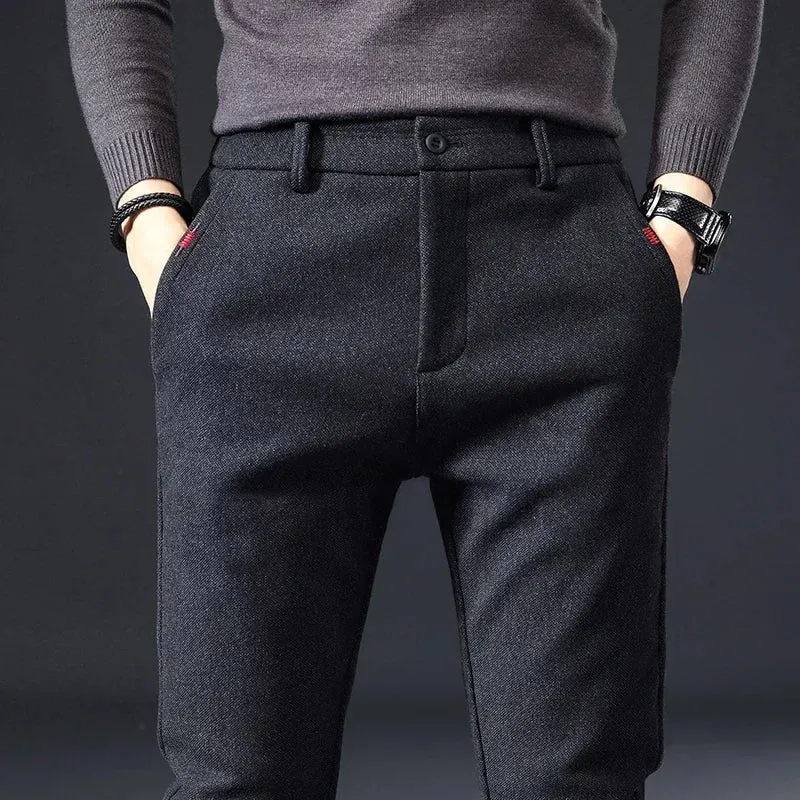 Classic Work Stretch Pants for Men: Cotton Business Slim Fit Trousers in Grey and Black