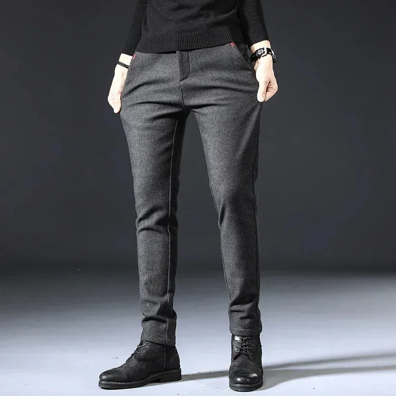 Classic Work Stretch Pants for Men: Cotton Business Slim Fit Trousers in Grey and Black