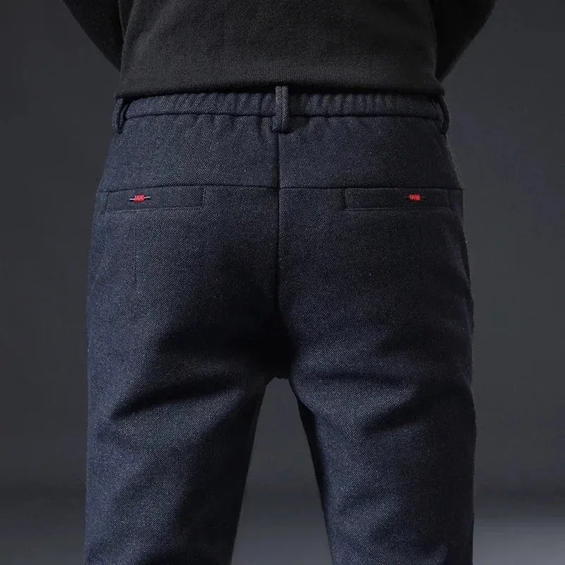 Classic Work Stretch Pants for Men: Cotton Business Slim Fit Trousers in Grey and Black