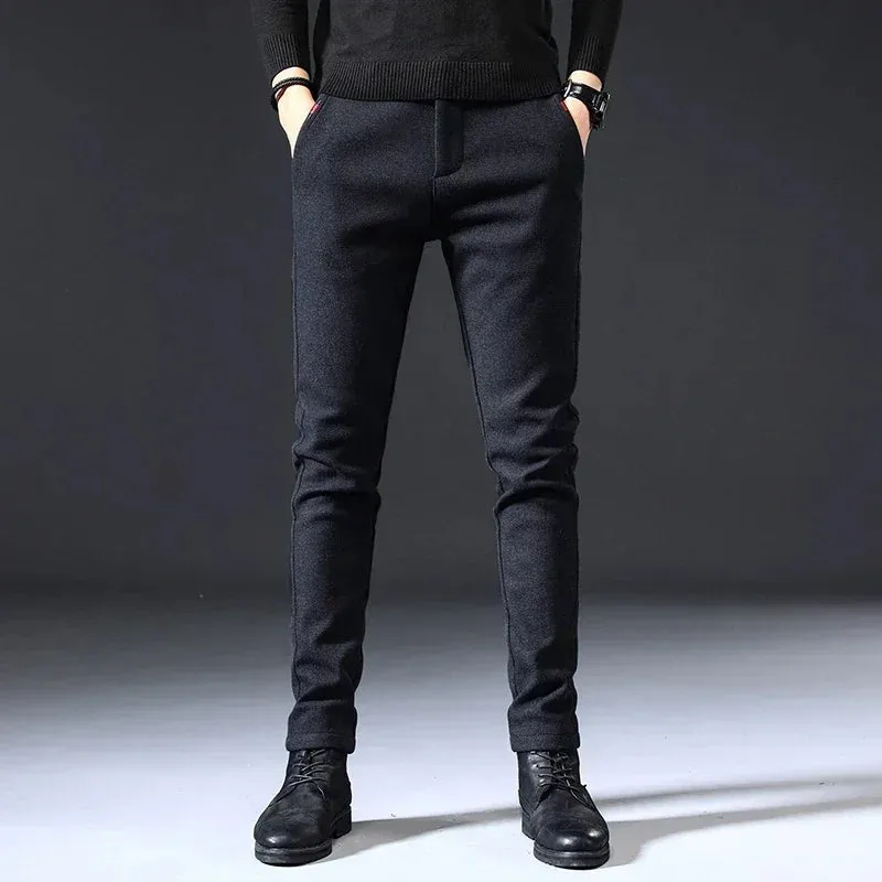 Classic Work Stretch Pants for Men: Cotton Business Slim Fit Trousers in Grey and Black